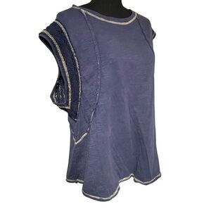 Bohemela Navy and Yellow Sleeveless Lace Trim Top N0536